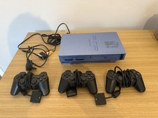 Sony PlayStation 2 PS2 Aqua blue limited edition console with controllers 