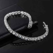 5Ct Round Cut White Moissanite Men's Tennis Bracelet 14K White Gold Plated