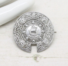 Vintage Celtic Scottish Viking Ship Targe Shield Silver BROOCH Pin Jewellery