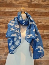 Women's Blue & White Swallow Print Stylish Scarf 39" X 71"