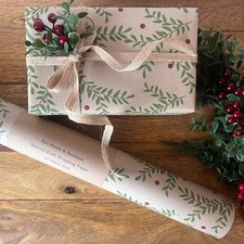 Christmas Wrapping Paper Foliage & Berries Kraft Gift Wrap Eco Xmas Sheet Roll