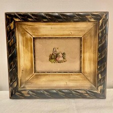 Antique Unique  framed miniature needlework Scene 