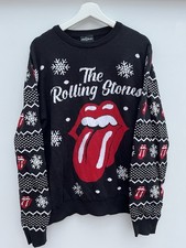 The Rolling Stones Christmas Jumper 60s Black Music Band Lips Mens 2XL