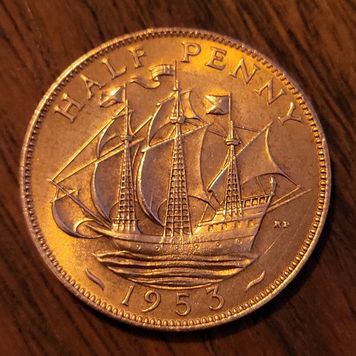 1953 qeii halfpenny - 1953,