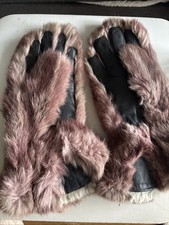 1940s Vintage Rabbit fur Lined And Leather Gloves Ladies