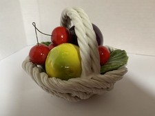 Mid Century Capodimonte Glazed Handmade Majolica Fruit Bowl + Lattice Basket VGC