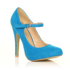 NEW WOMENS MARY JANE STRAP COURT SHOE HIGH HEEL PUMPS SUEDE PATENT LADIES