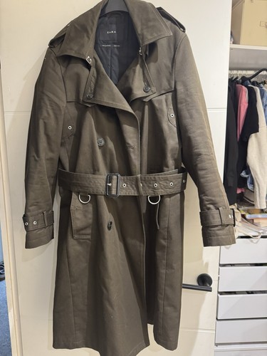 Khaki green trench coat zara - green,