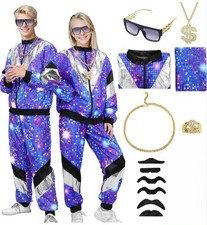 80s 90s Shell Suit Costume Outfits Sports Tracksuit Neon Mens Ladies Fancy Dress