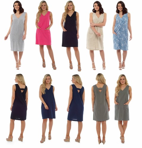 Women neck linen shift - v,