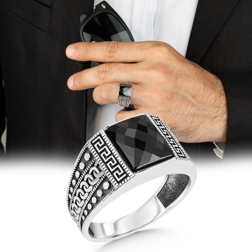 Men black onyx ring 925 - black,