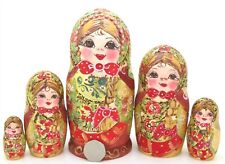 RED GOLD Pyrography Babushka MATT Russian nesting dolls HAND PAINTED 5 MAMAYEVA