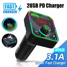 Car Wireless FM Transmitter Adapter 2USB PD Charger Bluetooth 5.0 Hands-Free UK