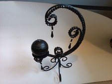 Black Metal Gothic Style Curved, Beaded Candle With Stand And Black Candle.