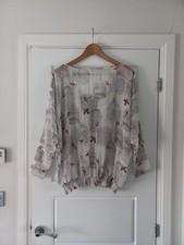 Ted Baker Grey Cage Bird Print Blouse Top Size Ted 4 14 16 Uk