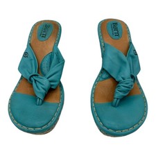 Born Turquoise Blue Leather Knotted Wedge Espadrille Sandals Women's Size 10