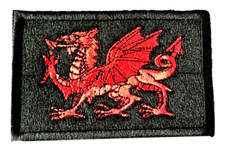 Black Wales Welsh Dragon Flag Embroidered Sew / Iron on Patch Badge (A)