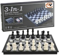 Folding Board Chess With black and white magnetic Travel 3in1 Chess Game Set UK
