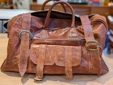 Vintage Tan Leather Bag Holdall Weekend Bag 50cm x 30cm x 25cm Used Condition 