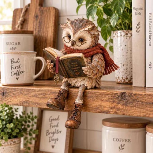 Reading owl figurine - reading,