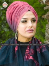 All In One Two Piece Ombre Pink Sequins Instant Hijab Scarf Turban Hijab Shawl