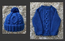 Hand-knitted Aran Children’s Jumper & Hat  ~Age 5-6 Year
