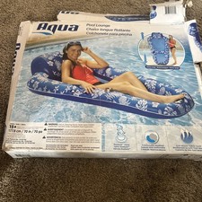 Inflatable Pool Lounger Chaise Float with Head Rest Aqua Luxury Extra Long 70in