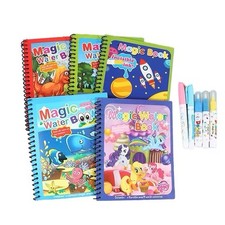 4 Pack Magic Water Colouring Book, Children Reusable Drawing Book with Pens