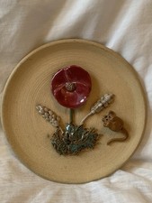 Studio Pottery 6 1/2  Inch Decorative Plate With Poppy, Wheat And Mouse Motif