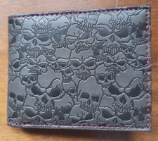 Skull Wallet ID Card Holder Embossed Death Goth Gothic Horror Biker PU Leather