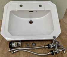 SAVOY Fully Recessed White Sink with Hot And Cold Taps, Flexi Hoses, Plug hole 