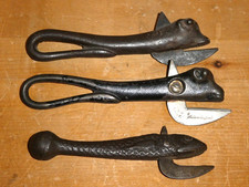 3 vintage wartime cast iron tin openers: 2 x"Bully Beef" and 1 x fish