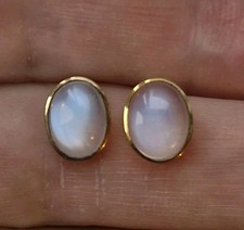 Vintage 14ct Gold Blue Moonstone Earrings 