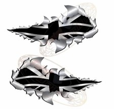 small Union Jack, Black, Metal Rip Open Sticker 4X4 Race Car Truck Van Off-Road