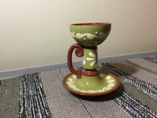 Vintage Aller Vale Rare Green Pottery Chamberstick 