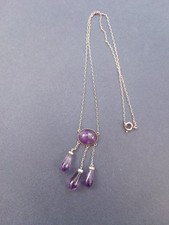 Vintage Silver And Purple Stone Necklace 15"
