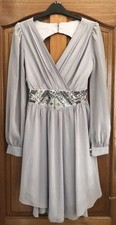 Little Mistress Grey Floaty Dress with Diamante Trim - Size 10