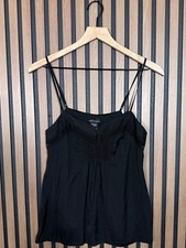 Moda International Black Camisole Small Womens Black Y2K Lace Trim Popover