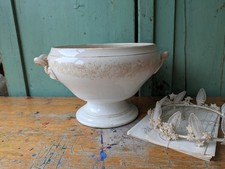 Antique French Faience Soup Tureen/ Soupiere Opaque De Sarreguemines Crazed Rare