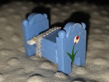 Vintage Wooden Bed Cot Child Baby Doll House Miniature 1:16 Blue