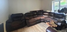 Large Brown Modular Reclining Corner Sofa & Matching Single Recliner Arm Chair