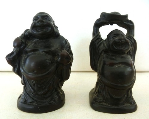 Two carved laughing buddha - two,