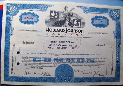 Stock certificate howard - stock,