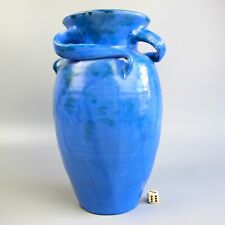 Baron Barnstaple Pottery Vase - Three Handles - Blue - Large 11" - VTG - Damaged