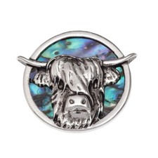Highland Cow Lapel Pin Abalone Shell Badge Brooch Women Girls Birthday Gift