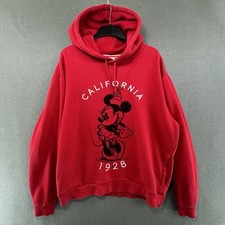 Disney Minnie Mouse Hoodie California 1928 Red Graphic Pullover XL Womens