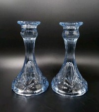 Vintage Pair Blue Glass Candlesticks, Bagley 'Victoria' #1032-1, c.1930s-50s 