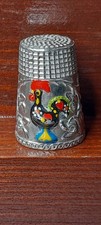 RARE VINTAGE SILVER  ENAMEL GILT THIMBLE "COCKEREL"