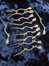 Set 10 Antique Silver Plated Dragon Cocktail Canapé Forks Oriental Revival 1900