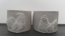 2 Small mini concrete / cement round plant pot pots Chicken / Rooster design